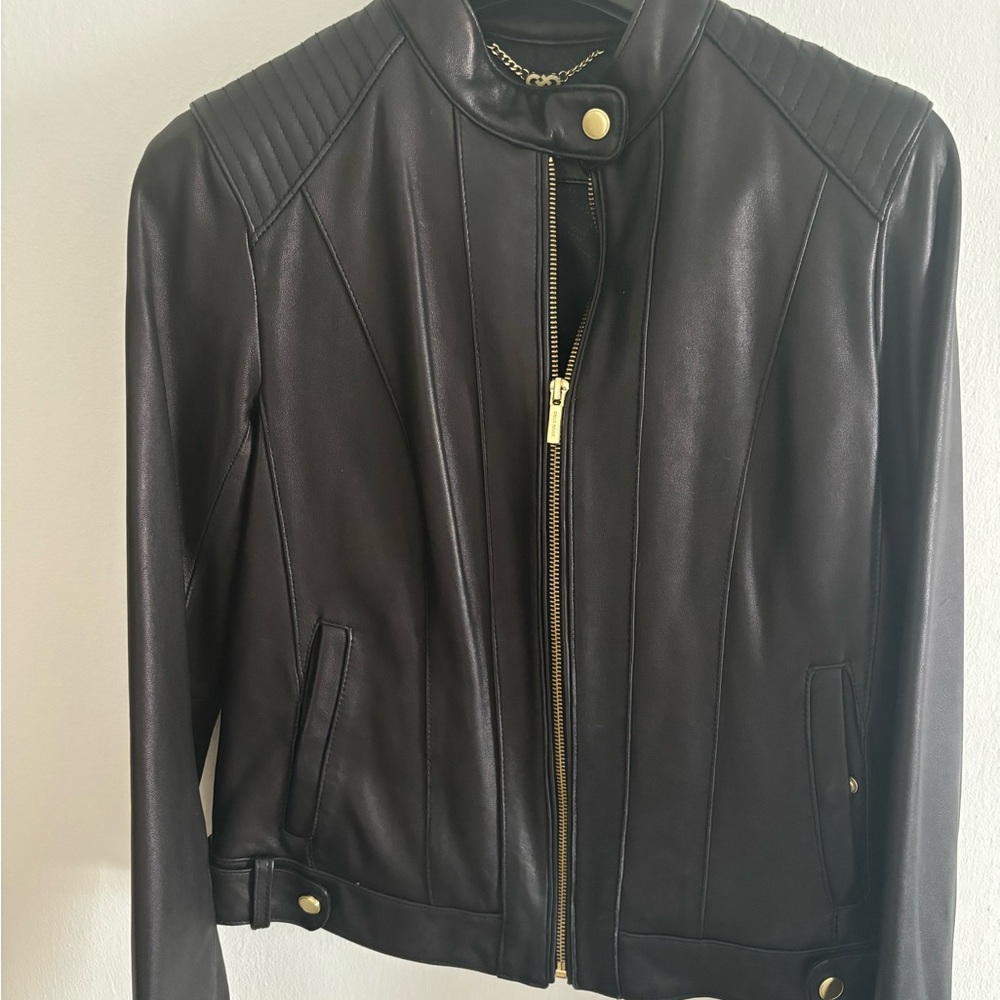Women's Black lame skin Leather Jacket Cole haan